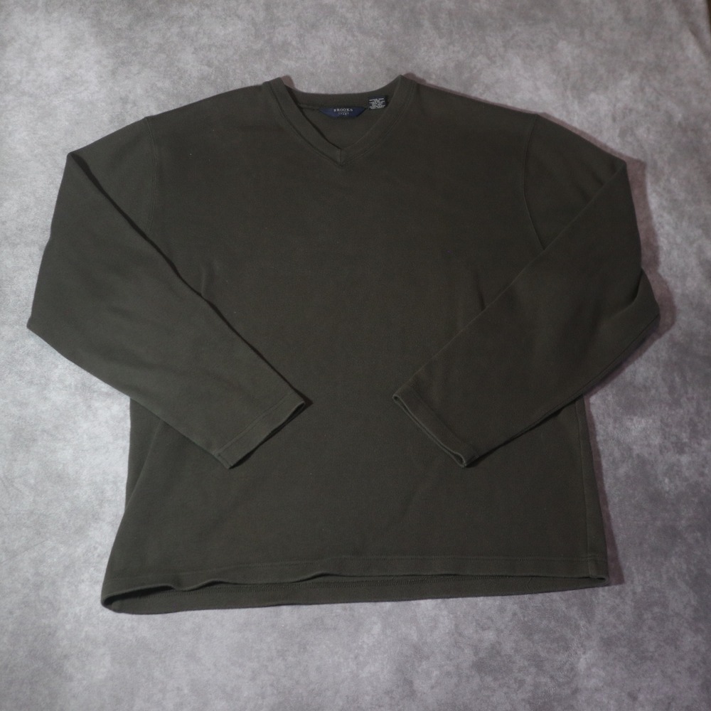 Brooks Sport Olive Green V-Neck Long Sleeve Cotton Top